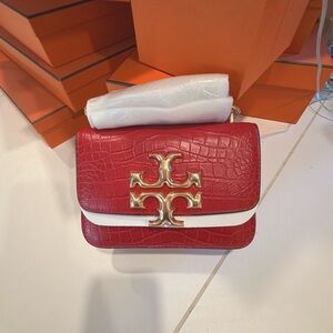 Tory Burch Red Croc-Embossed Crossbody with Gold Logo